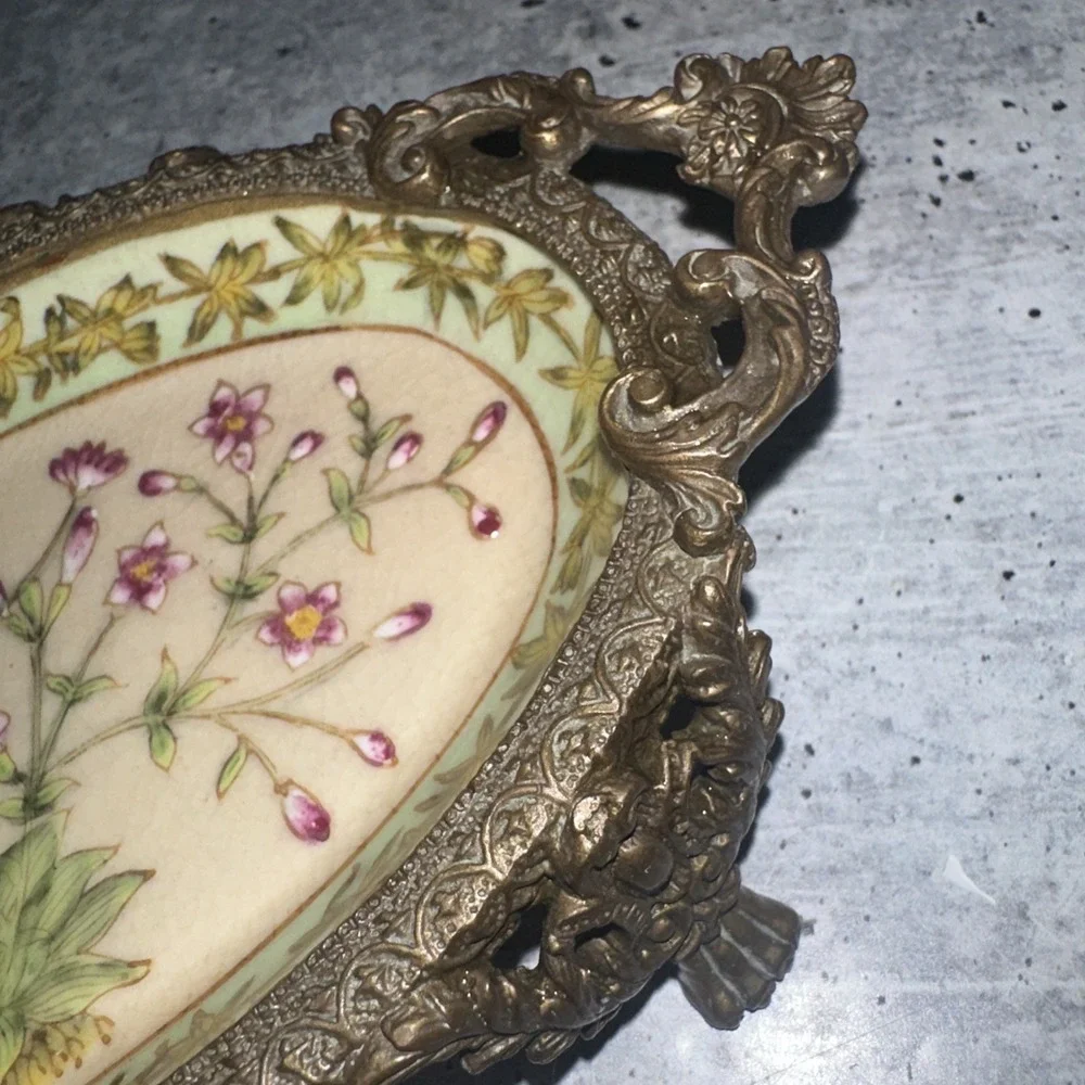 VINTAGE HUA PING TANG ZHI SOAP DISH TRINKET FLORAL Pink Flower PORCELAIN